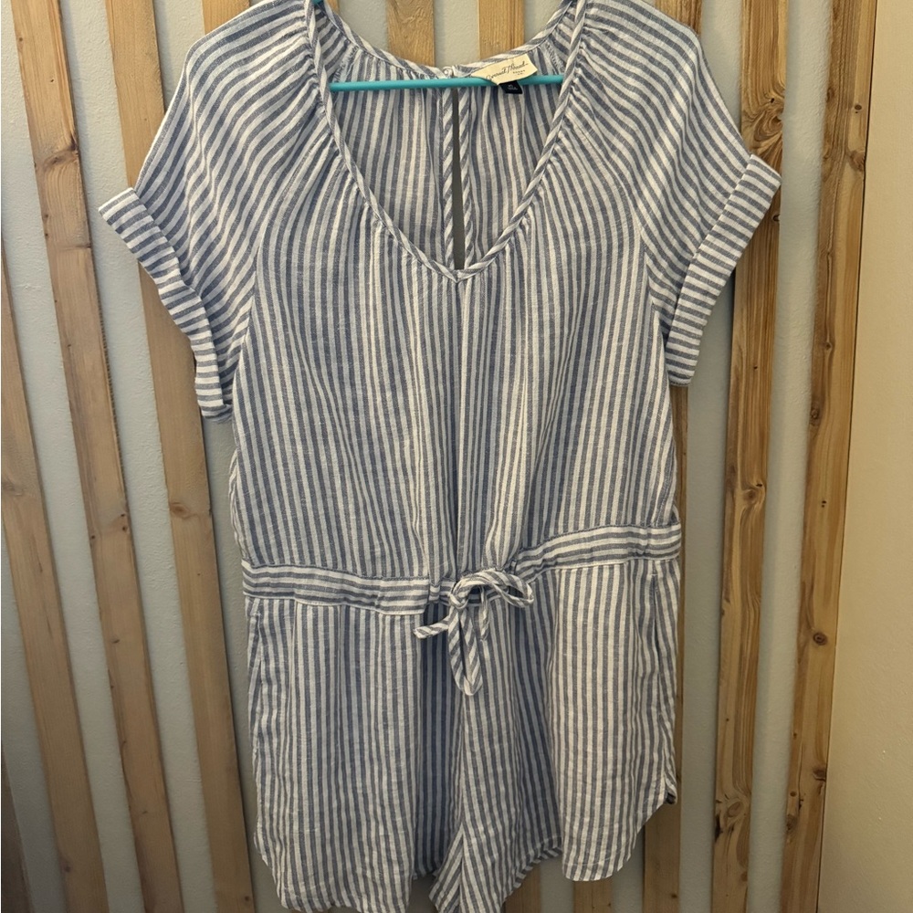 Blue and white striped romper